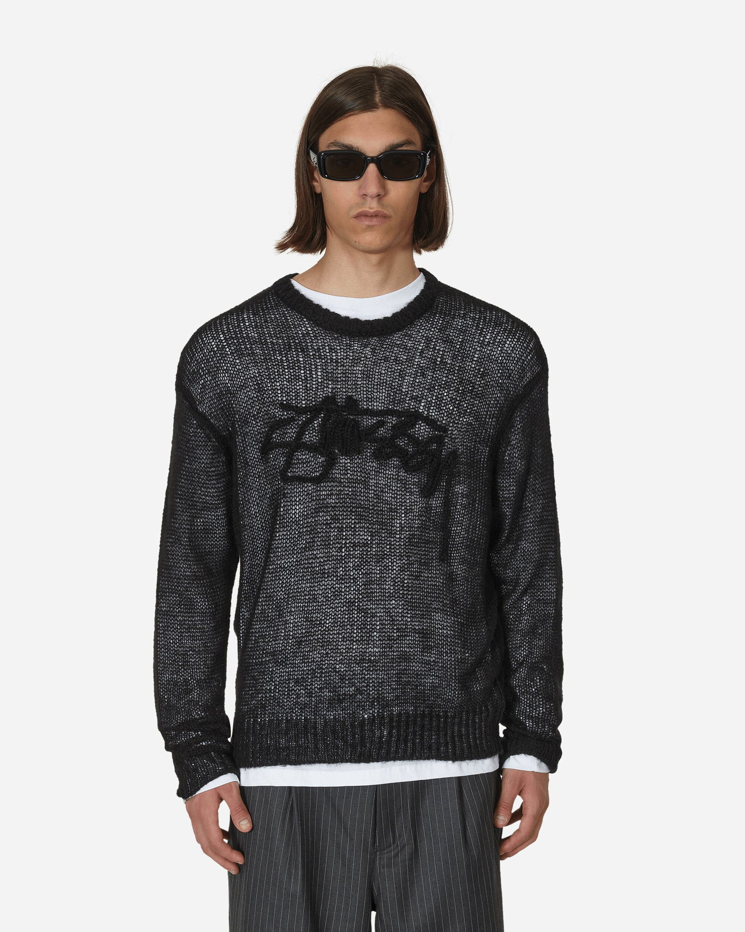 Sweater Stüssy Loose Knit Logo Sweater Svart | 117180 BLAC, 0