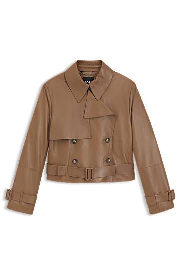 Jacka BOSS Leather Trench Jacket with Tie Belt Brun | 50541289