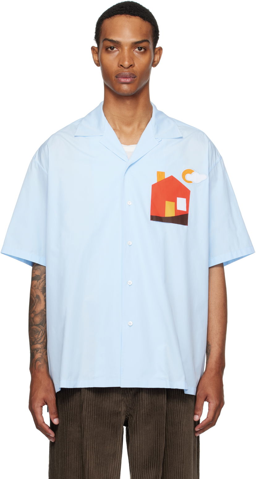 Skjorta Moschino Moschino Poplin House Appliqué Shirt Blå | 252ZZ020752351293