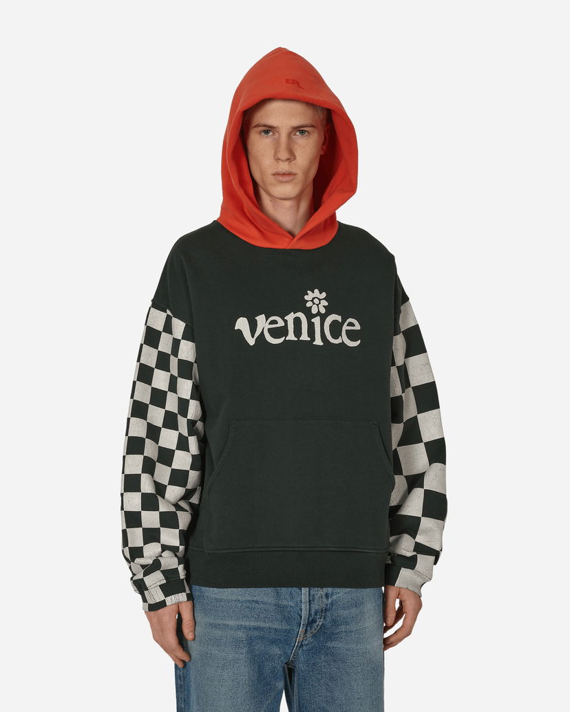 Sweatshirt ERL Checked Sleeve Hooded Sweatshirt Grön | ERL08T021 1
