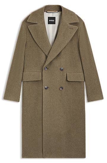 Rockar BOSS BOSS Double-Breasted Herringbone Alpaca Blend Coat Brun | 50550743
