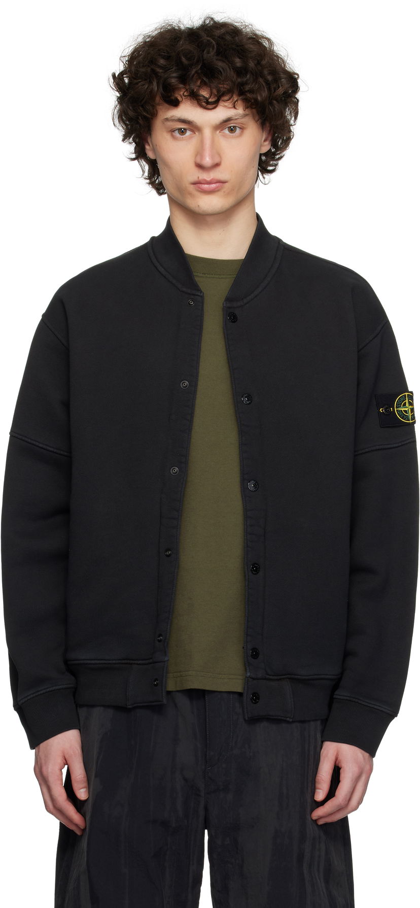 Bomberjacka Stone Island Stone Island Diagonal Fleece Old Effect Bomber Jacket Svart | K1S15 6100034 S0045