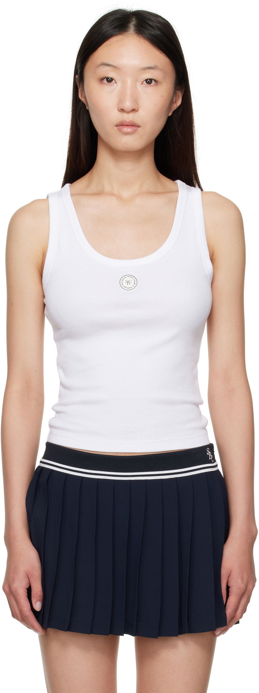 Linne Sporty & Rich Sporty & Rich Baby Rib 'SRHWC' Tank Top Vit | TO081600305WH01