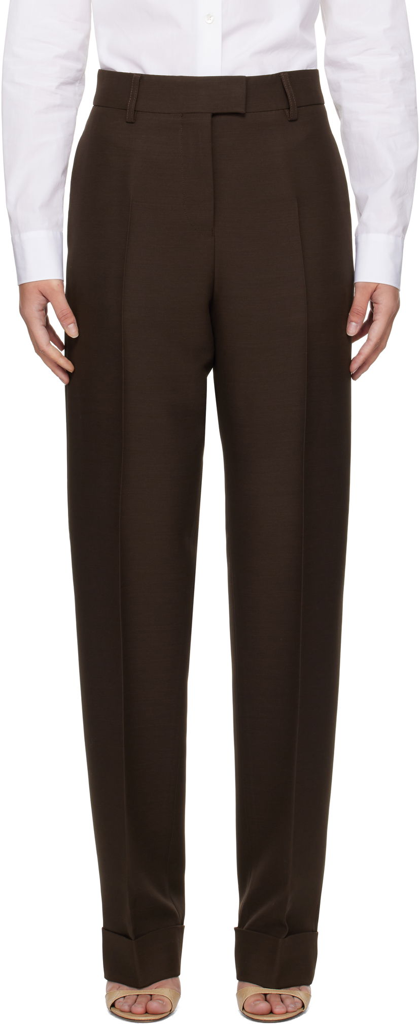 Byxor FERRAGAMO Turn Up Trousers Brun | 780901
