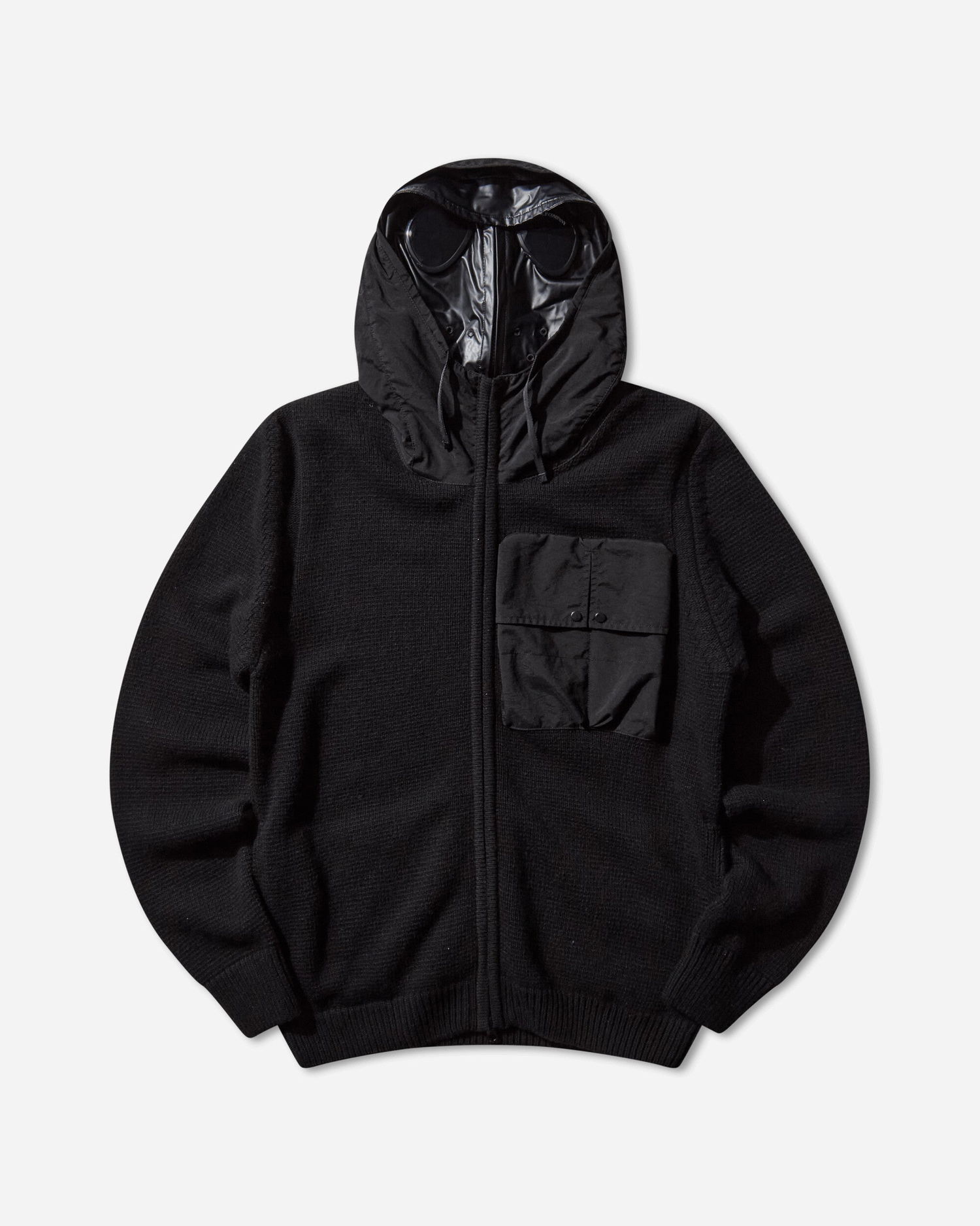 Sweater C.P. Company Lambswool Mixed Full Zip Goggle Hood Cardigan Svart | 19CMKN245A-110149M 999, 1