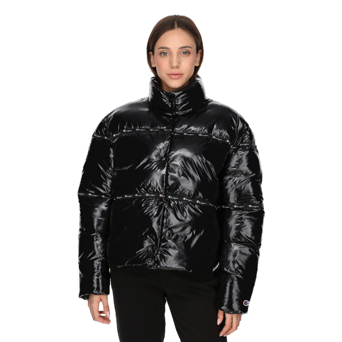 Pufferjacka Champion Glossy Puffer Jacket with Logo Tape Svart | 112346-KK001, 0