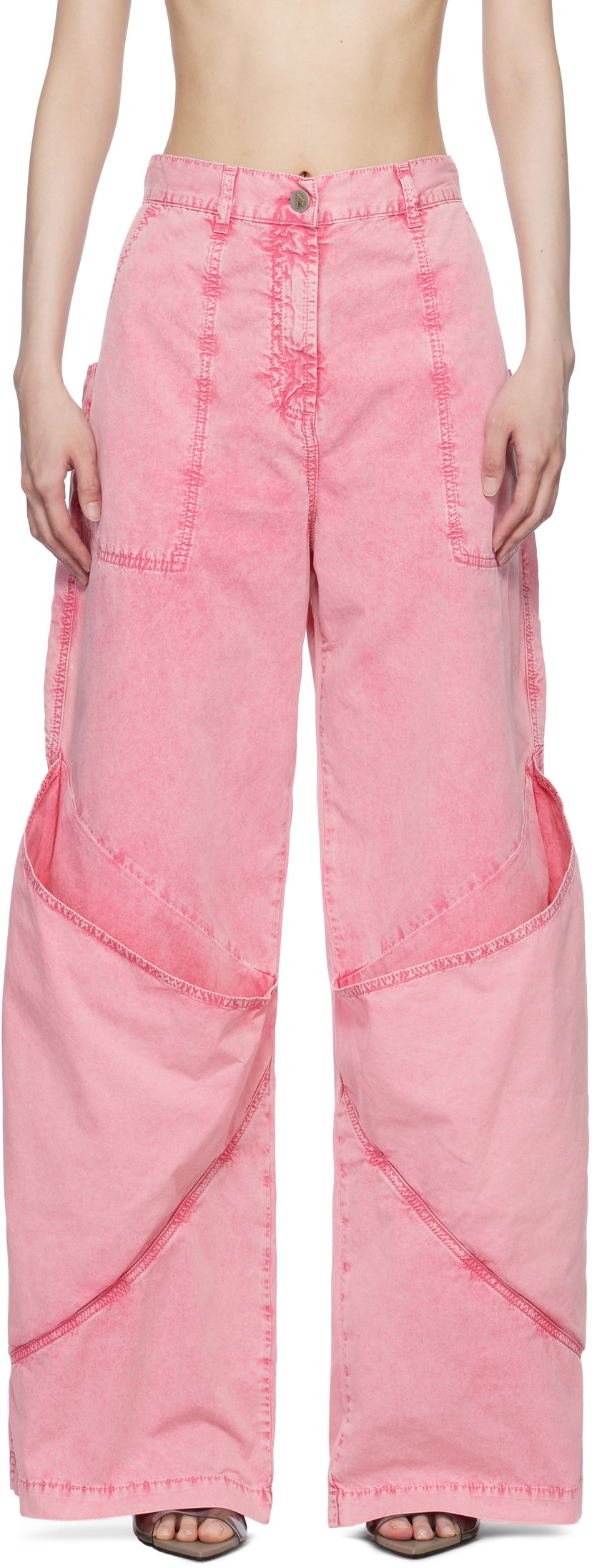 Cargo byxor The Attico The Attico Long Wide-Leg Jeans Rosa | 250WCP00198 DDC098AA
