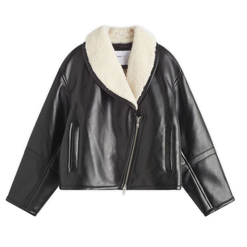 Rockar STAND STUDIO Faux Fur Shearling Coat Svart | 66325-9132-89100