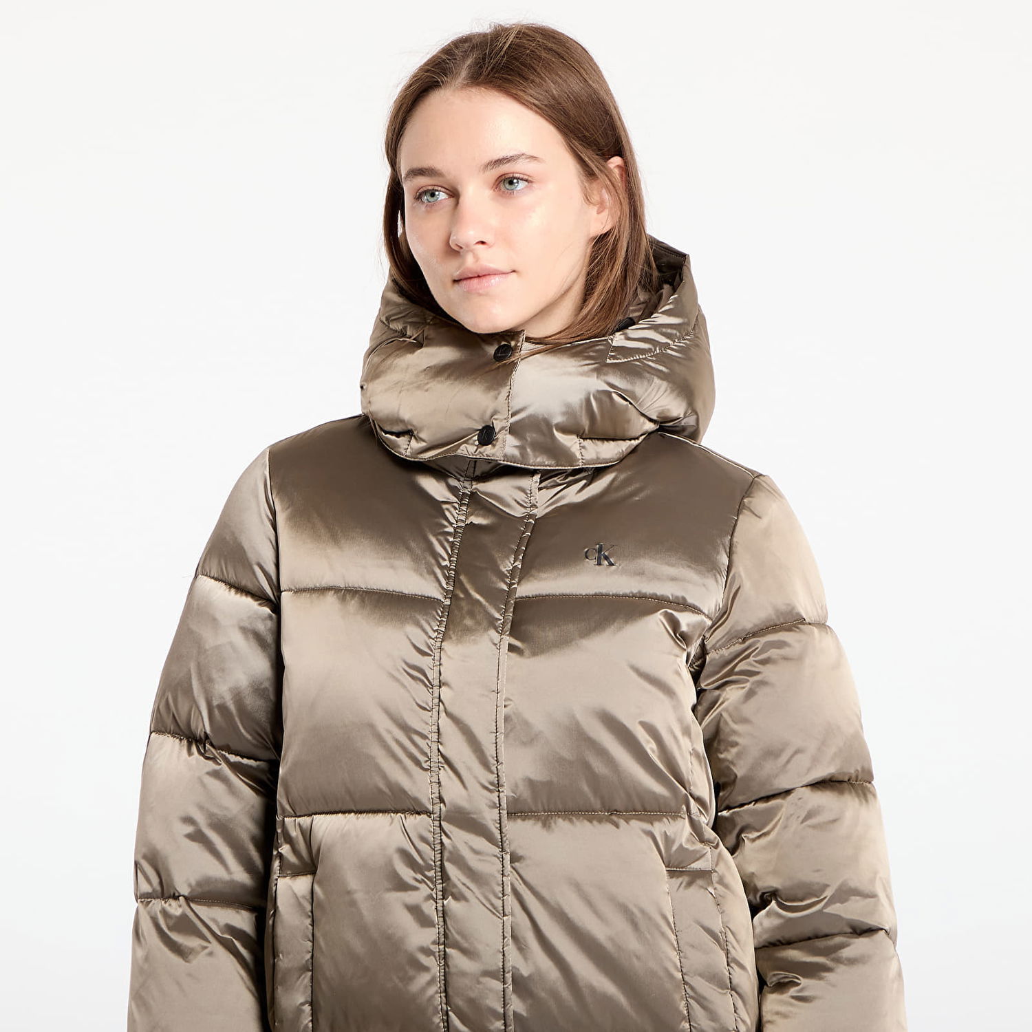 Pufferjacka CALVIN KLEIN Shiny Satin Puffer Coat Brindle Beige | J20J224617 PAV, 1