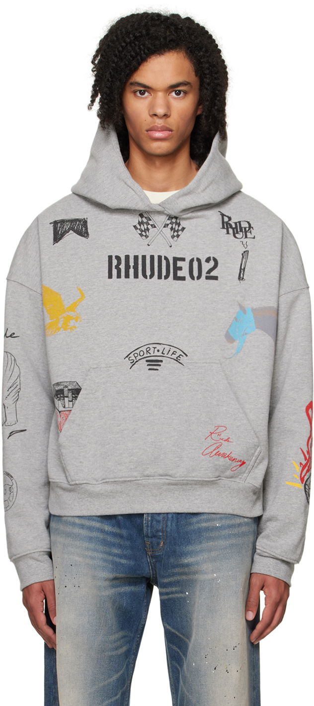 Sweatshirt Rhude Scribble Hoodie Grå | RHFW23HO14489142, 0