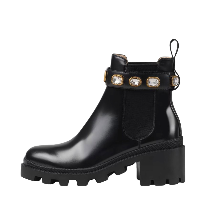 Sneakers och skor Gucci Crystal Belt 60mm Ankle Boot 'Black Leather' Svart | 550036 DKS00 1000