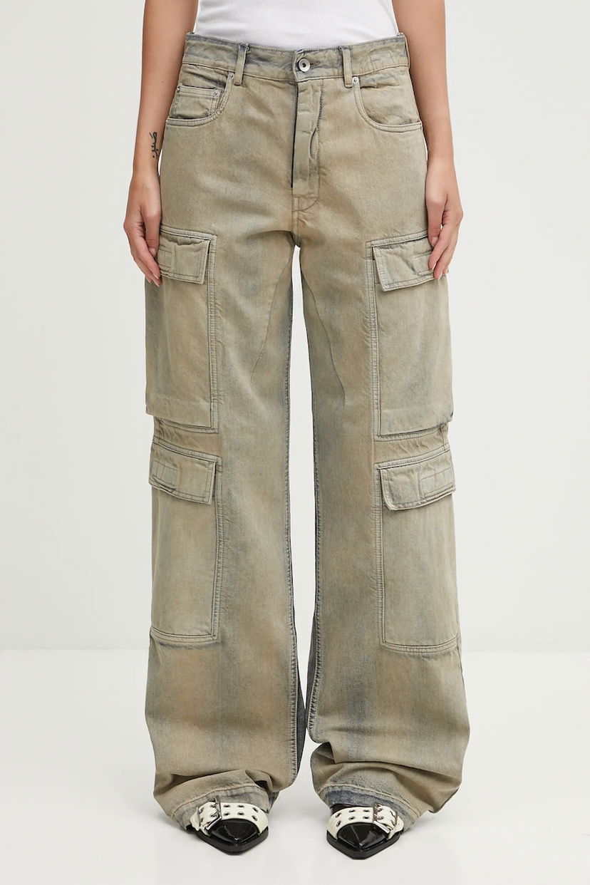 Cargo byxor Rick Owens Rick Owens DRKSHDW Cotton Wide Leg Double Cargo Jeans with Medium Waist Beige | DS02E7308.DMP