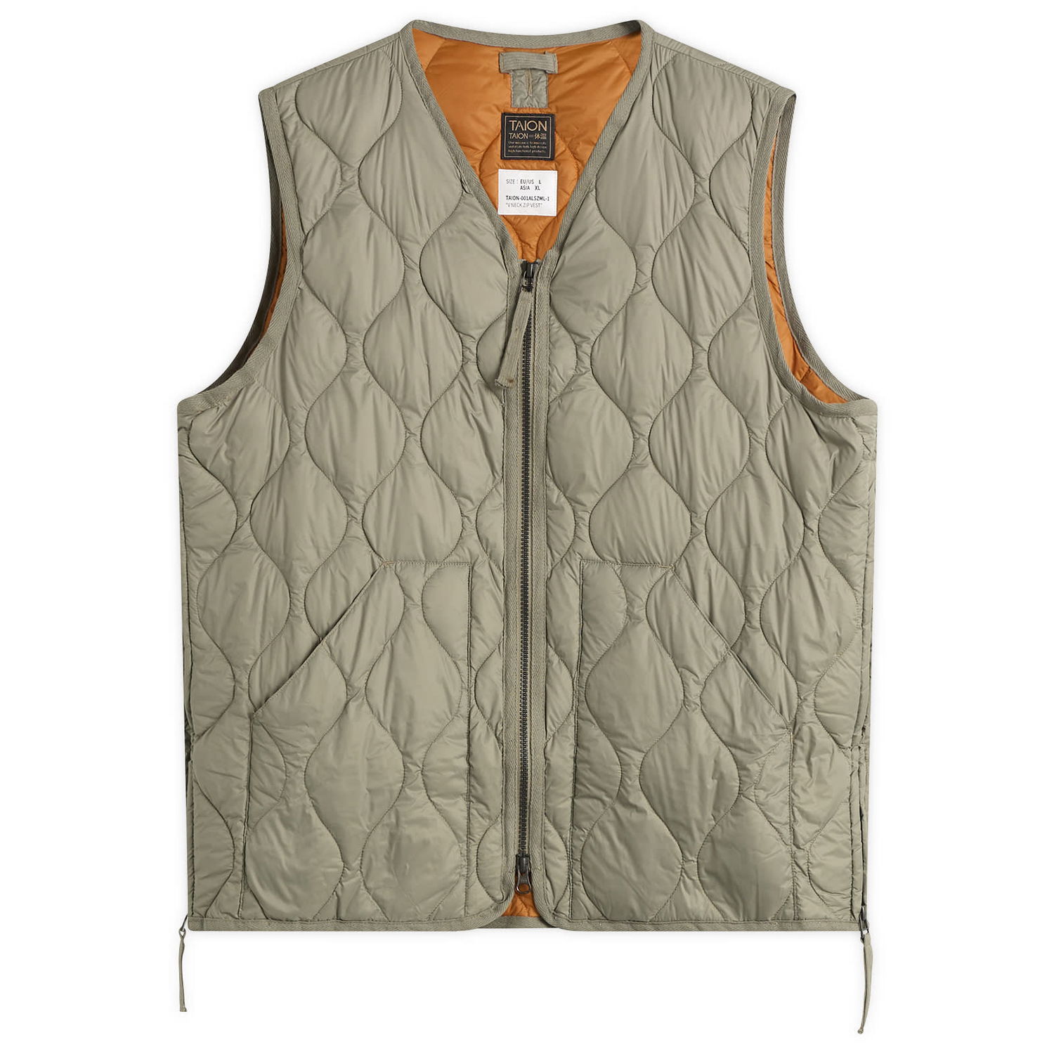 Väst TAION Military V-Neck Zip Softshell Down Vest Grön | TAION-001ALSZML-1-DSG, 1