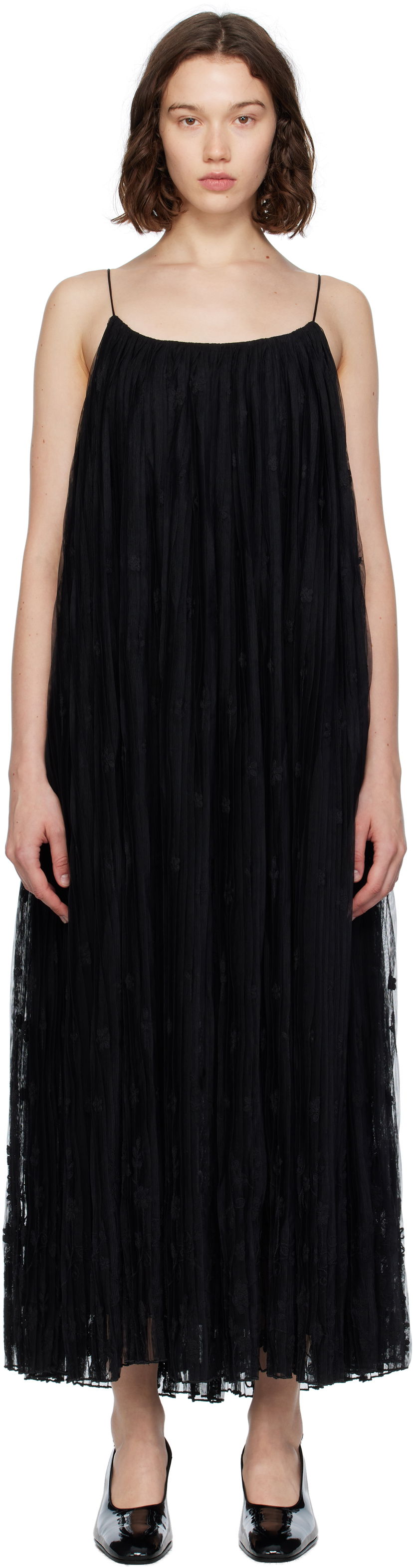 Klä TOTEME TOTEME Floral Tulle Midi Dress Svart | 253-WRD0211-FB0431