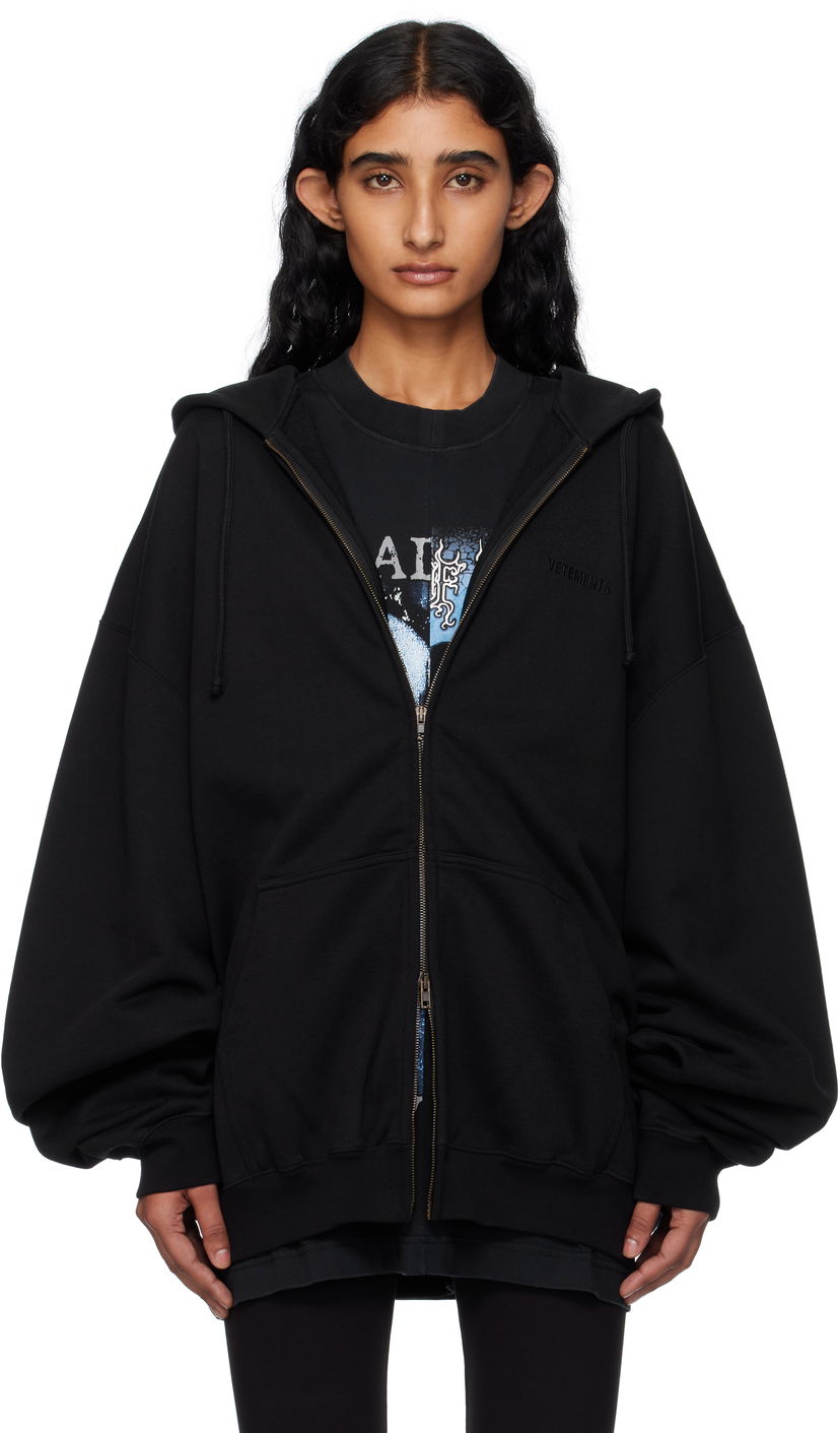Sweatshirt VETEMENTS Vetements Oversized Zip-Up Hoodie Svart | UH76ZU100B