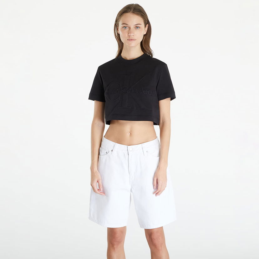 T-shirt CALVIN KLEIN Premium Monologo Cropped T-Shirt Black Svart | J20J223362 BEH
