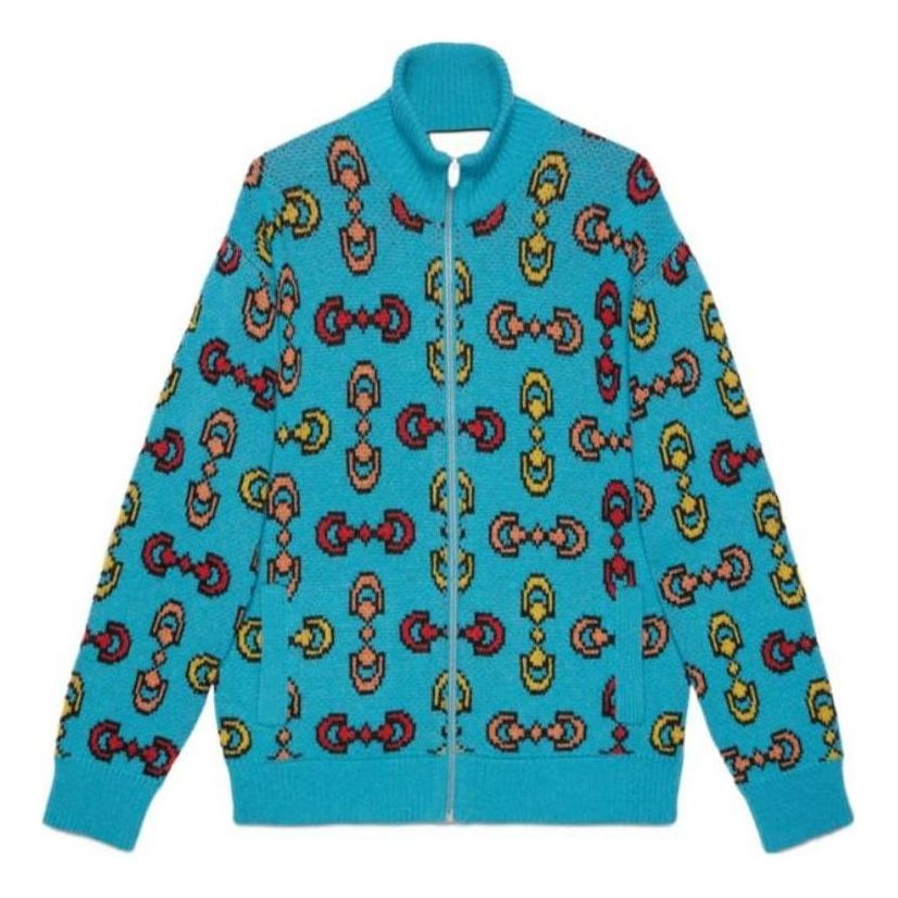 Sweater Gucci Horsebit Jacquard Wool Bomber Jacket Blå | 716370XKCO6