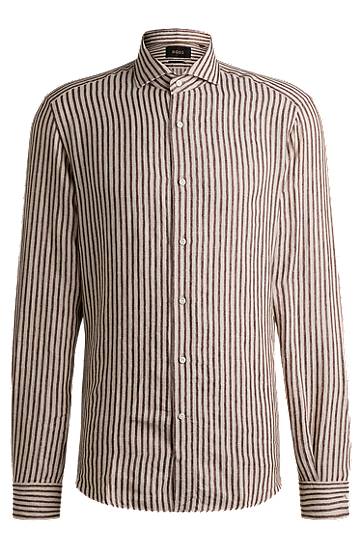 Skjorta BOSS Regular-Fit Striped Linen Shirt Beige | 50539596