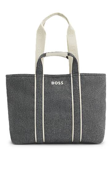 Tygpåse BOSS Felted Tote Bag with Contrast Logo and Striped Details Grå | 50552483