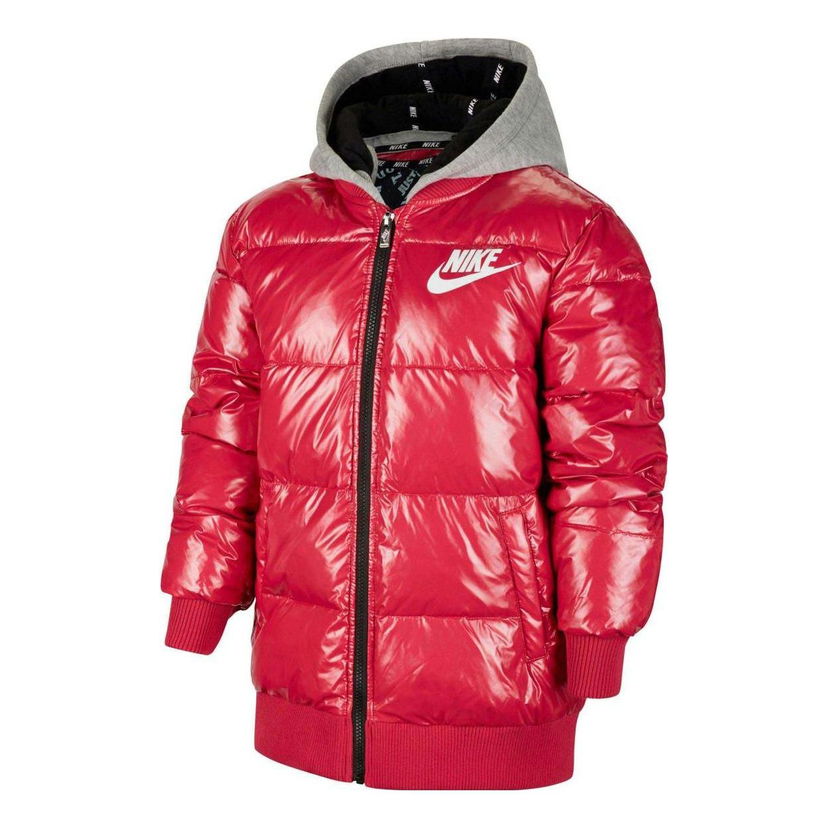 Pufferjacka Nike Nike Hooded Glossy Puffer Jacket Röd | HA5144-640