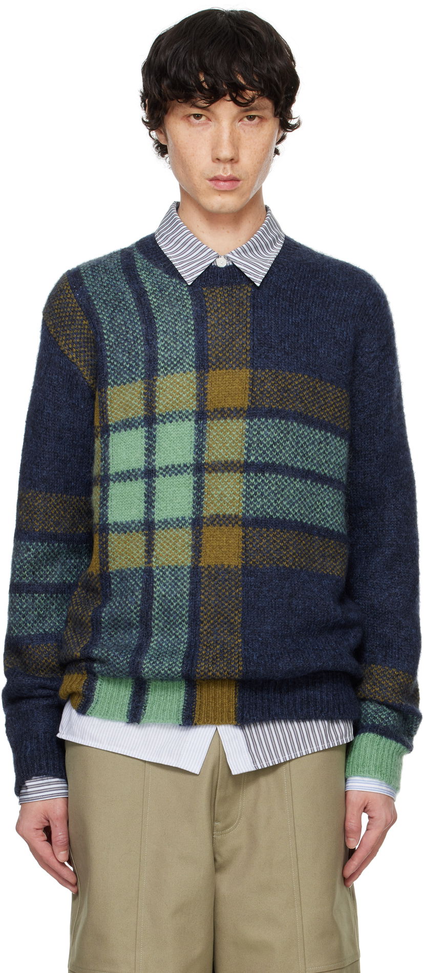Sweater MAISON KITSUNÉ Graphic Check Intarsia Sweater Grön | NM00811KT1111