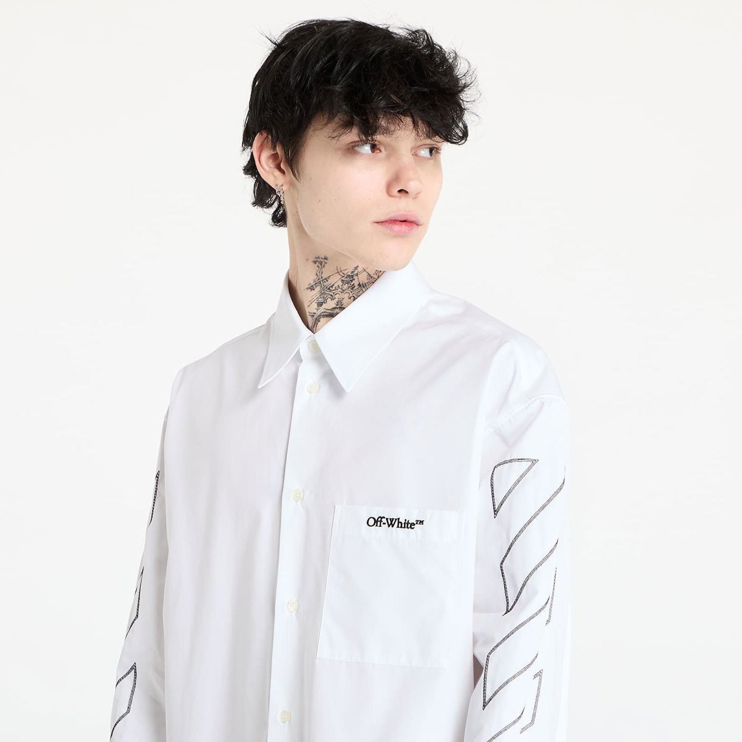 Skjorta Off-White Off-White Diag Outline Poplin Over Shirt Vit | OMGE004S25FAB0020110, 1