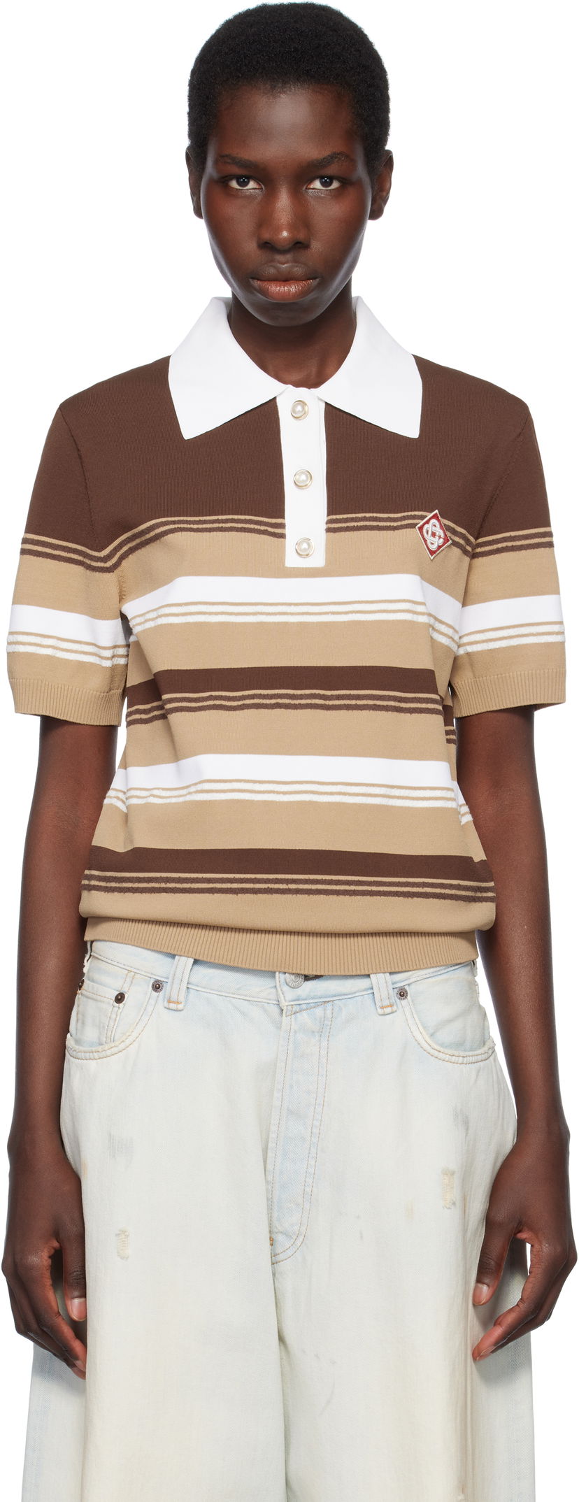 Polotröja Casablanca Casablanca Knitted Striped Polo Brun | U-WS25-KW-907-01