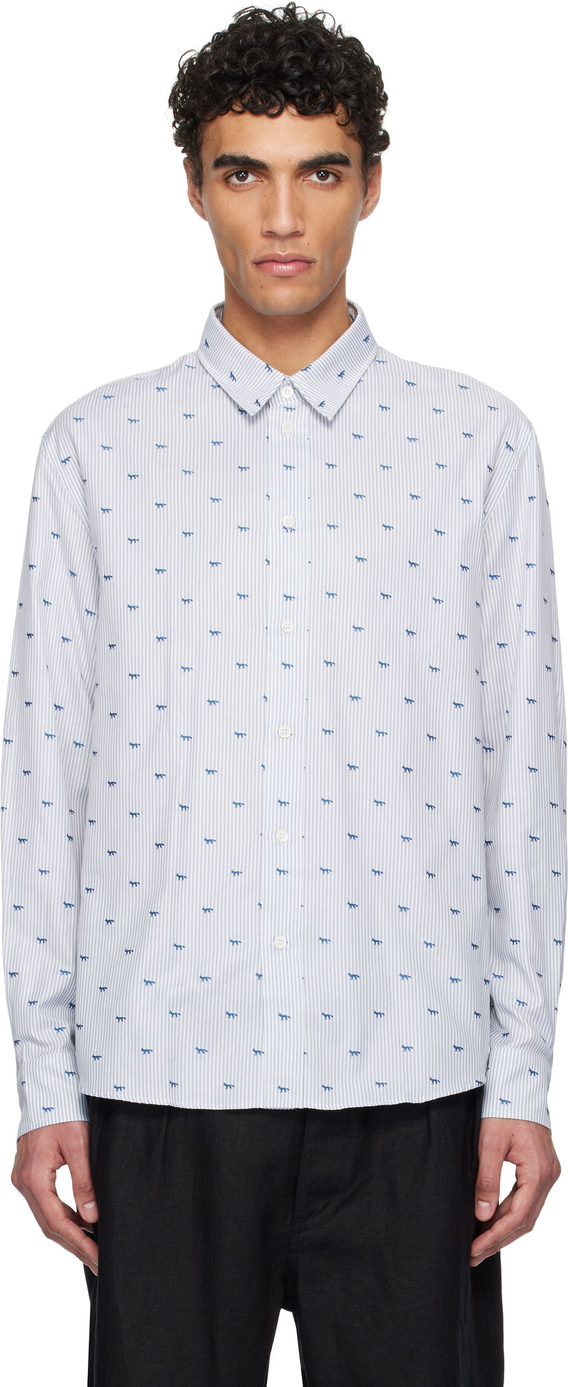Skjorta MAISON KITSUNÉ Maison Kitsuné Profile Fox Casual Striped Shirt Vit | MM00408WC5046