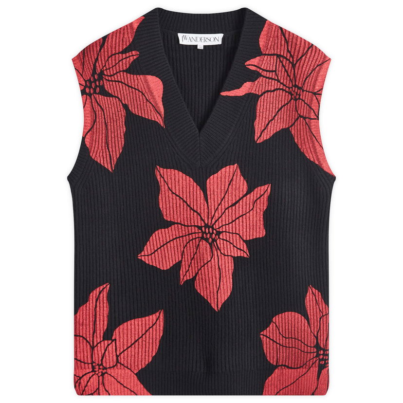 Sweater JW Anderson Printed V-Neck Vest Svart | KW1232-YN0170-999