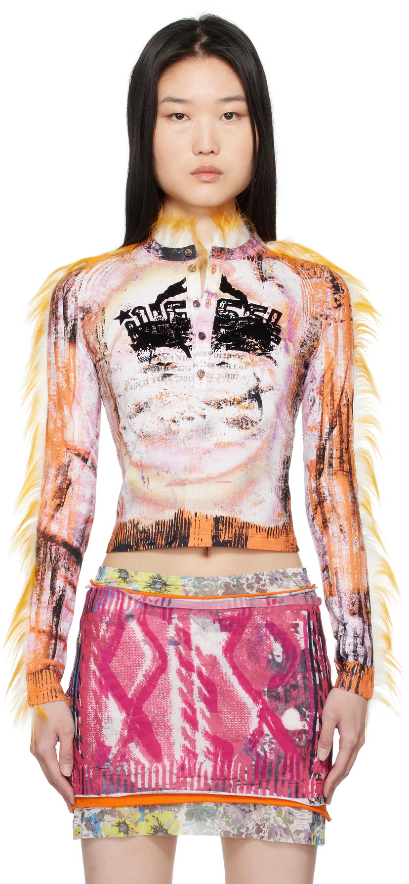 Crop top Diesel Abstract Print Henley T-Shirt Flerfärgad | A16505 0LKBA
