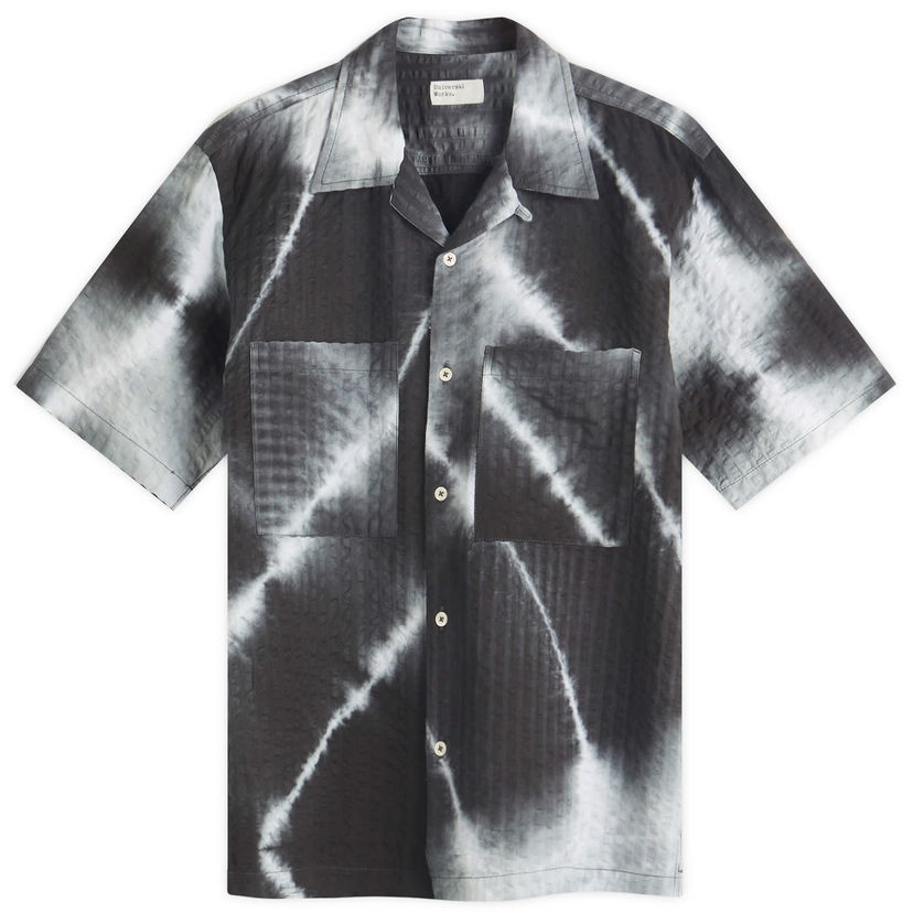 Skjorta Universal Works Tie Dye Seersucker Camp Shirt, Size Large Svart | 32159-CHC