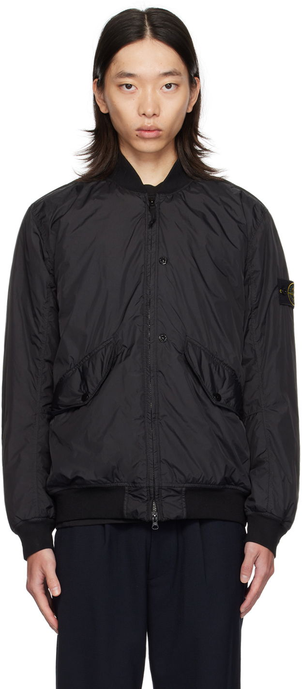 Bomberjacka Stone Island Black Wind-Resistant Bomber Jacket Svart | 811540923