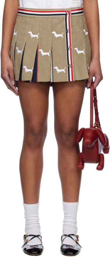 Kjol Thom Browne Thom Browne Hector Button Front Pleated Miniskirt Beige | FGCA20E-E1227, 0