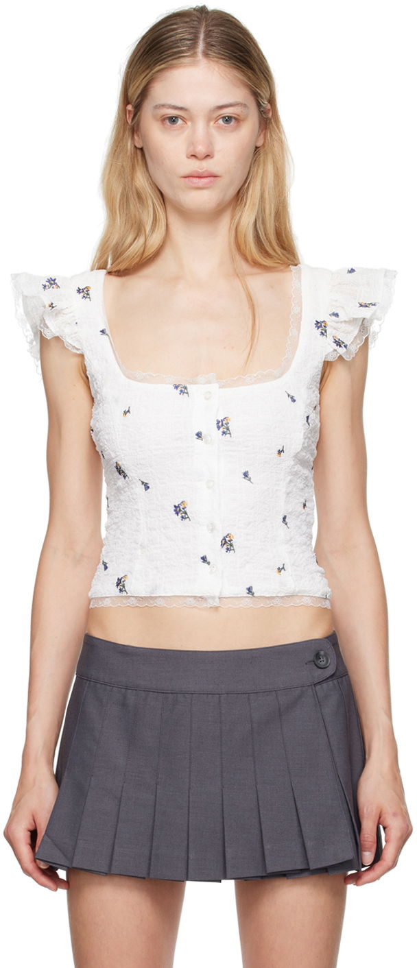 Linne GUIZIO Guizio Pontia Floral Embroidered Tank Top Vit | P24112W105