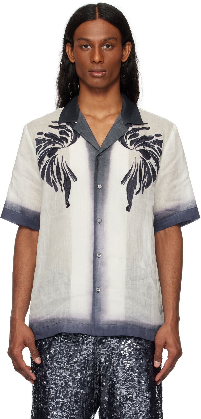Skjorta Dries Van Noten Dries Van Noten Embroidered Linen Shirt Grå | 251-080748-1268