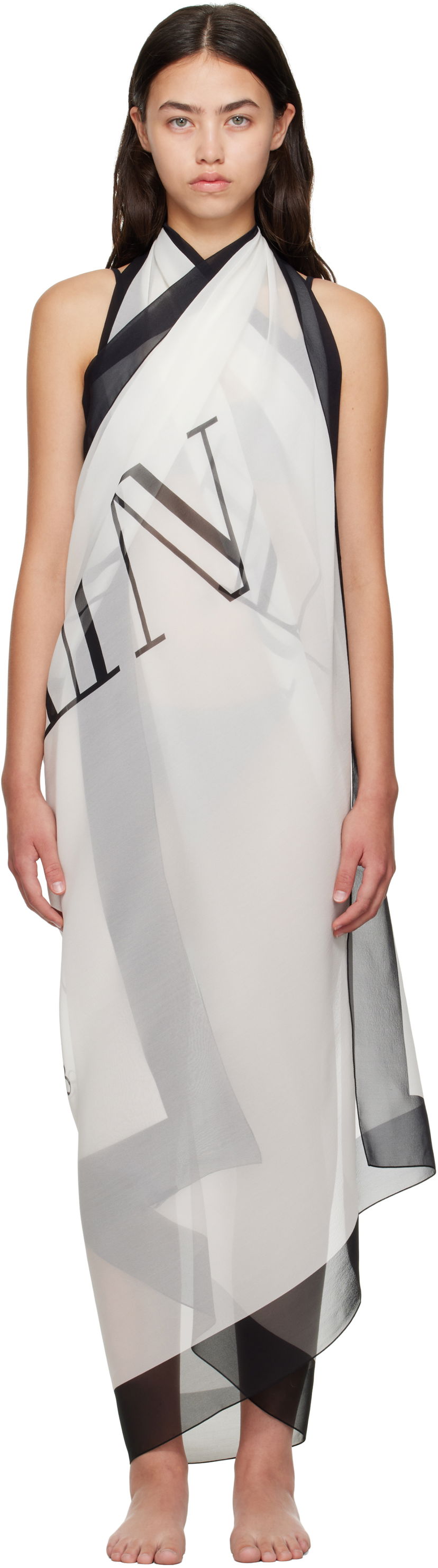 Halsduk Balmain Balmain Two-Tone Printed Beach Cover-up Vit | BKA202410