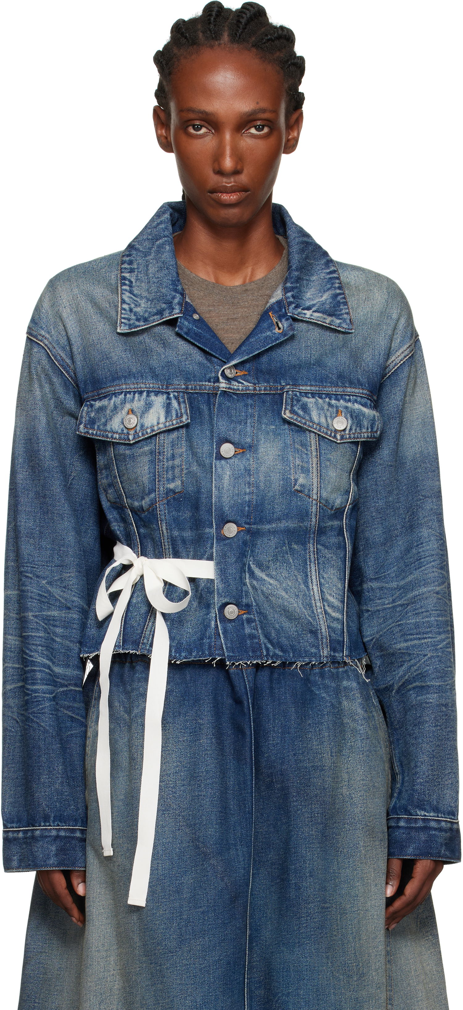 Jacka Maison Margiela MM6 Maison Margiela Cropped Denim Jacket with Tie Blå | S52AM0340 M30017, 0