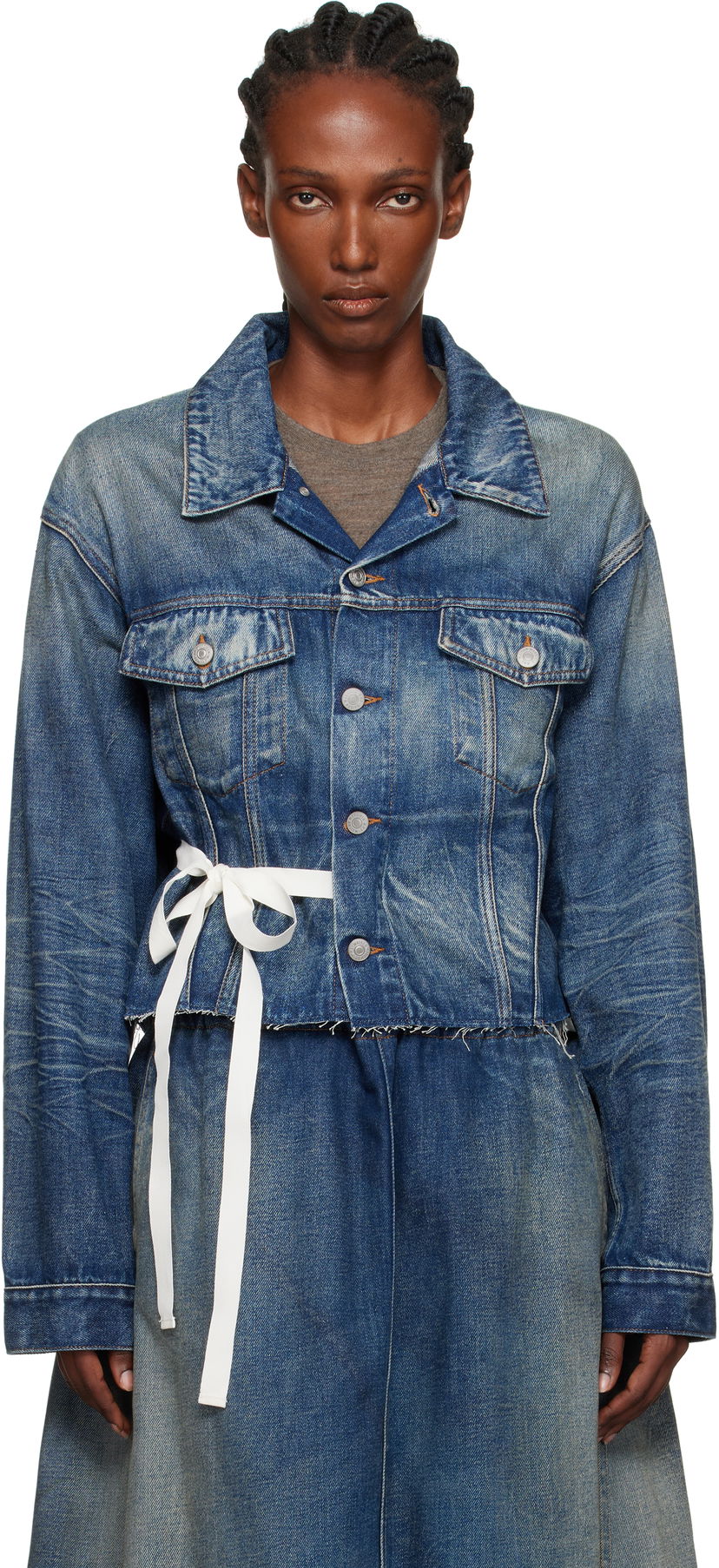 Jacka Maison Margiela MM6 Maison Margiela Cropped Denim Jacket with Tie Blå | S52AM0340 M30017