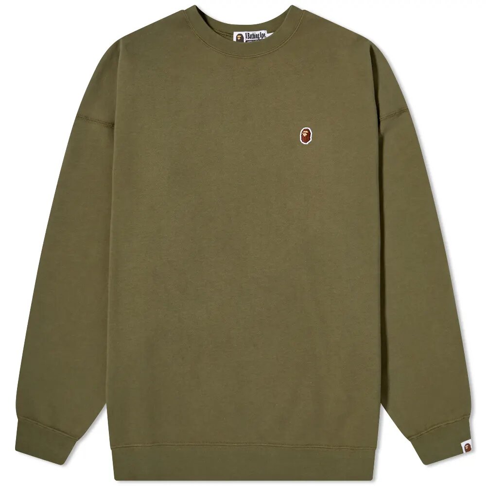Sweatshirt BAPE Oversized Ape Logo Crew Sweat Grön | 001SWH802503L-GRN, 1