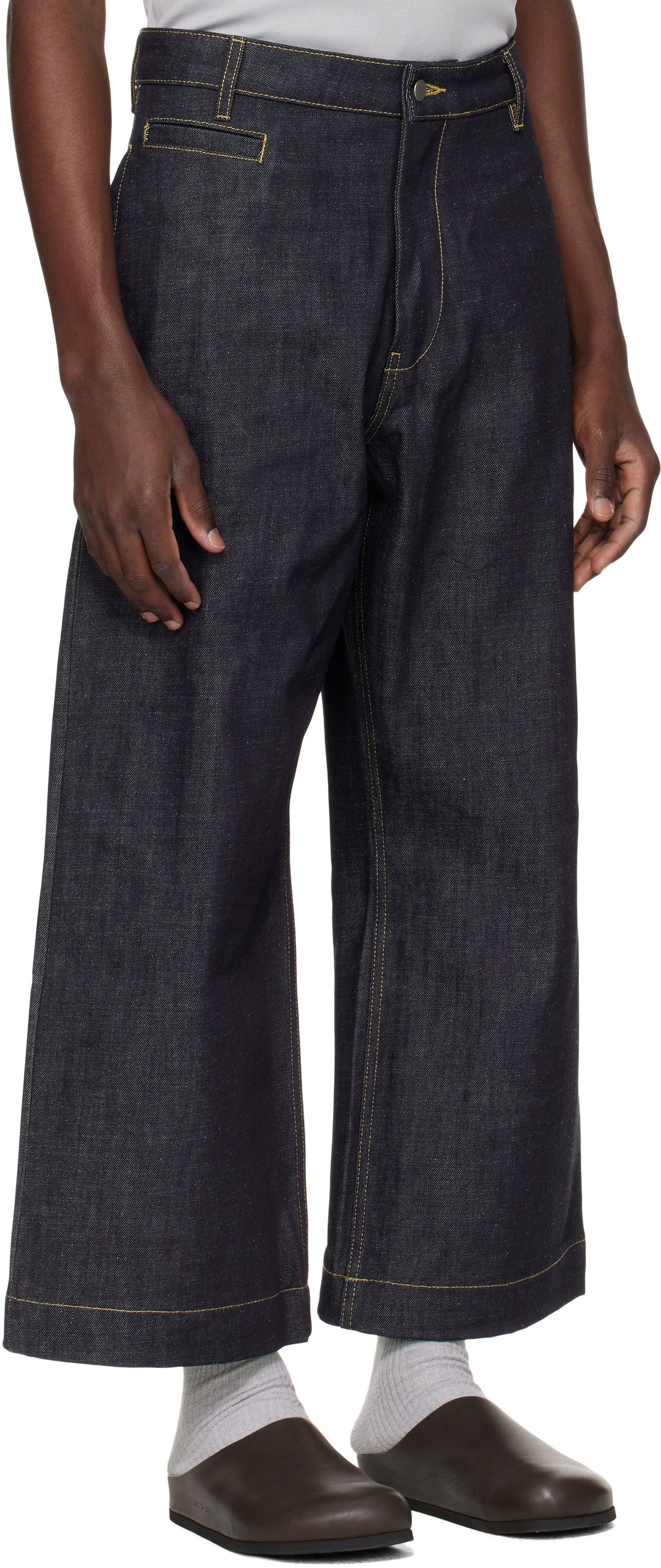 Jeans Studio Nicholson Pyad Wide-Leg Contrast-Stitch Denim Jeans Blå | PYAD SNM - 1246, 1