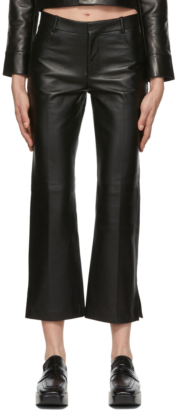 Byxor AMI Cropped Leather Pants Svart | FTR011.519