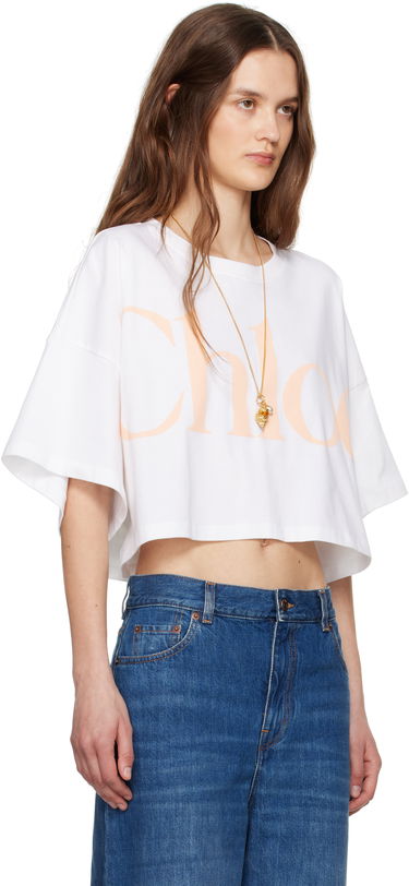 Crop top CHLOÉ Chloe Oversized Cropped Logo T-Shirt Vit | CH25UJH09183, 1