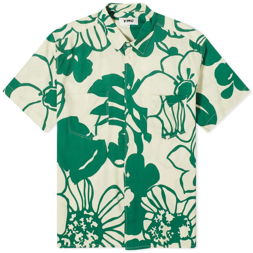 Skjorta YMC Mitchum Floral Short Sleeve Shirt Grön | P2WAD-10
