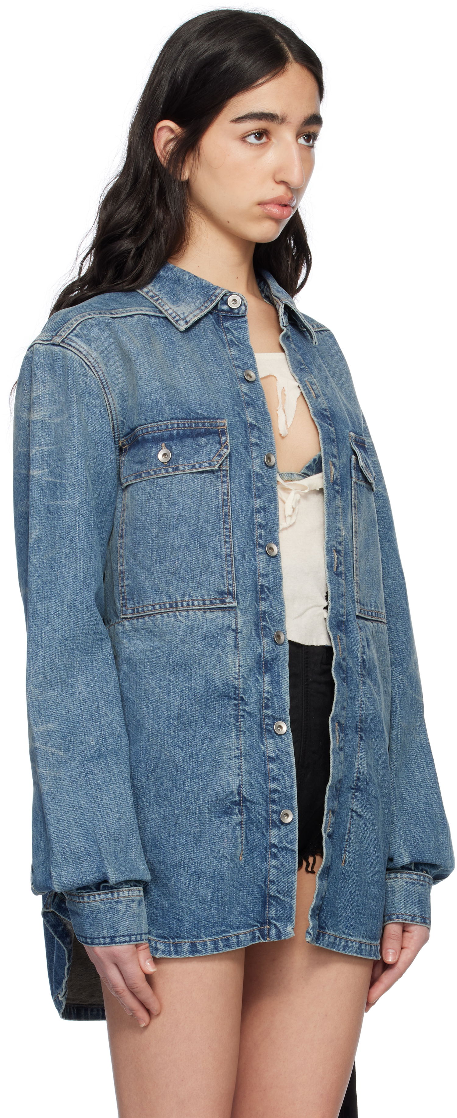 Skjorta Rick Owens Rick Owens DRKSHDW Hollywood Denim Overshirt Blå | DS01E3705 DWB, 1