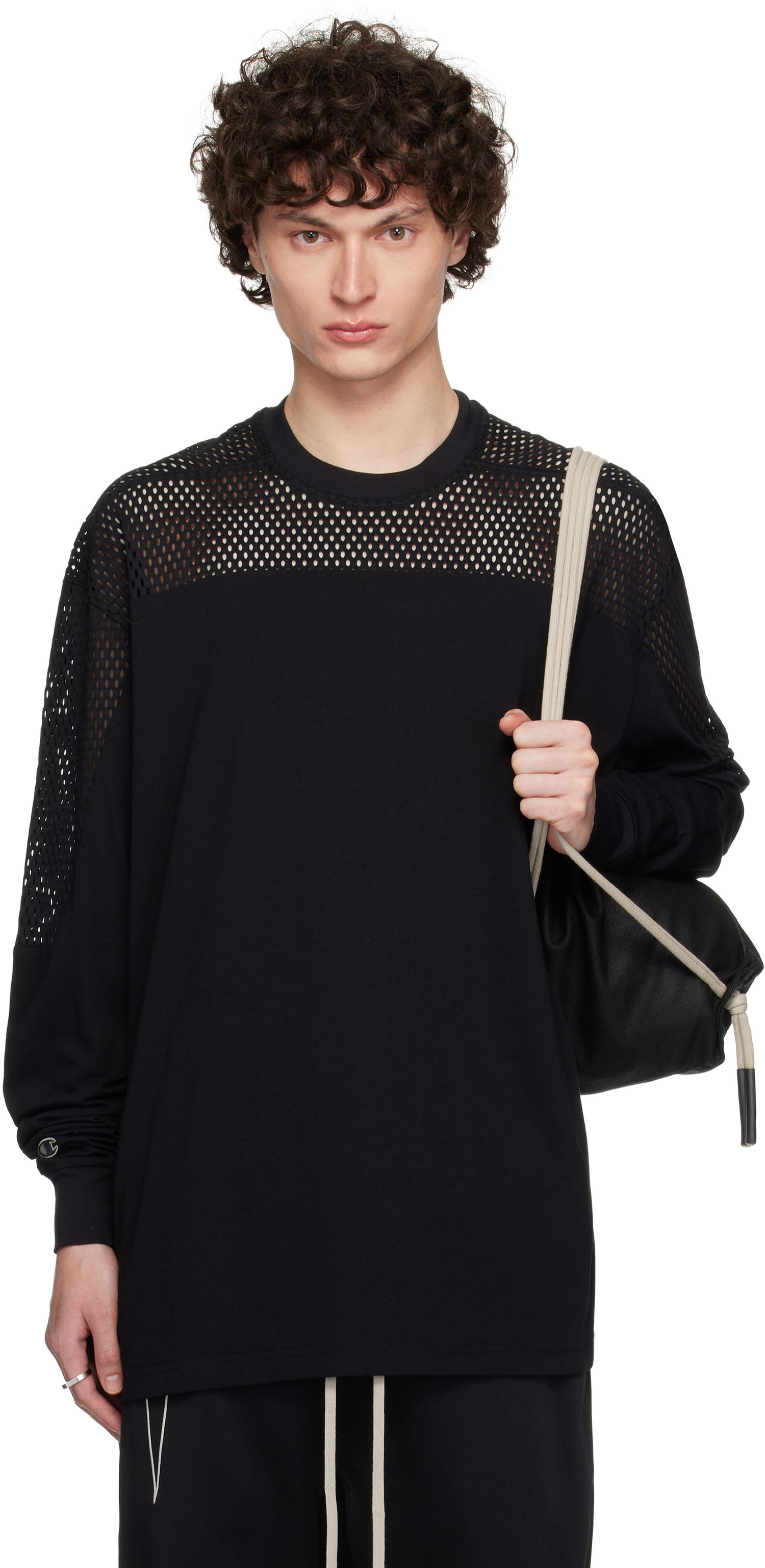 T-shirt Rick Owens Rick Owens Champion Edition Girdered T-Shirt Svart | CM01E1673 CHJGOM JERSEY + MESH, 0