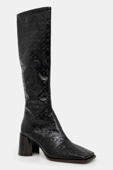 Sneakers och skor Marine Serre Moonogram Embossed Leather Ms Block High Heel Boots Svart | WFW038A.CLEA0051, 0
