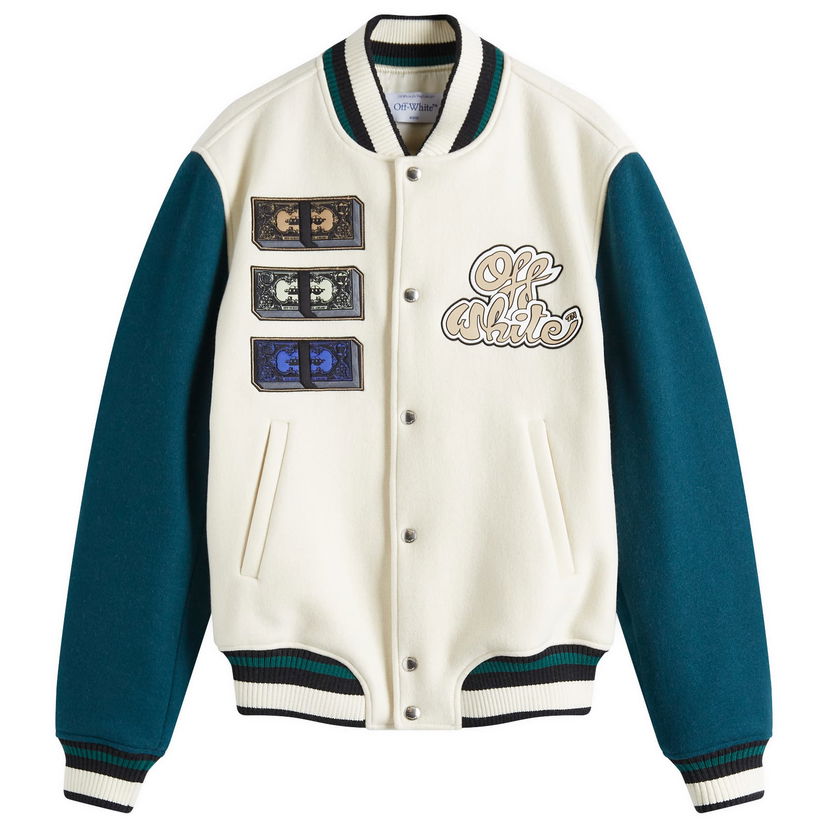 Bomberjacka Off-White Cash Wool Varsity Jacket, Size Small Vit | OMEH053S25FAB0020B84