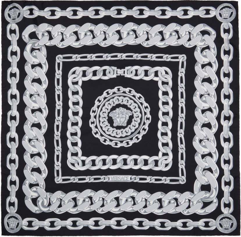 Halsduk Versace Versace Medusa Chains Large Silk Scarf Svart | 1001600_1A13762