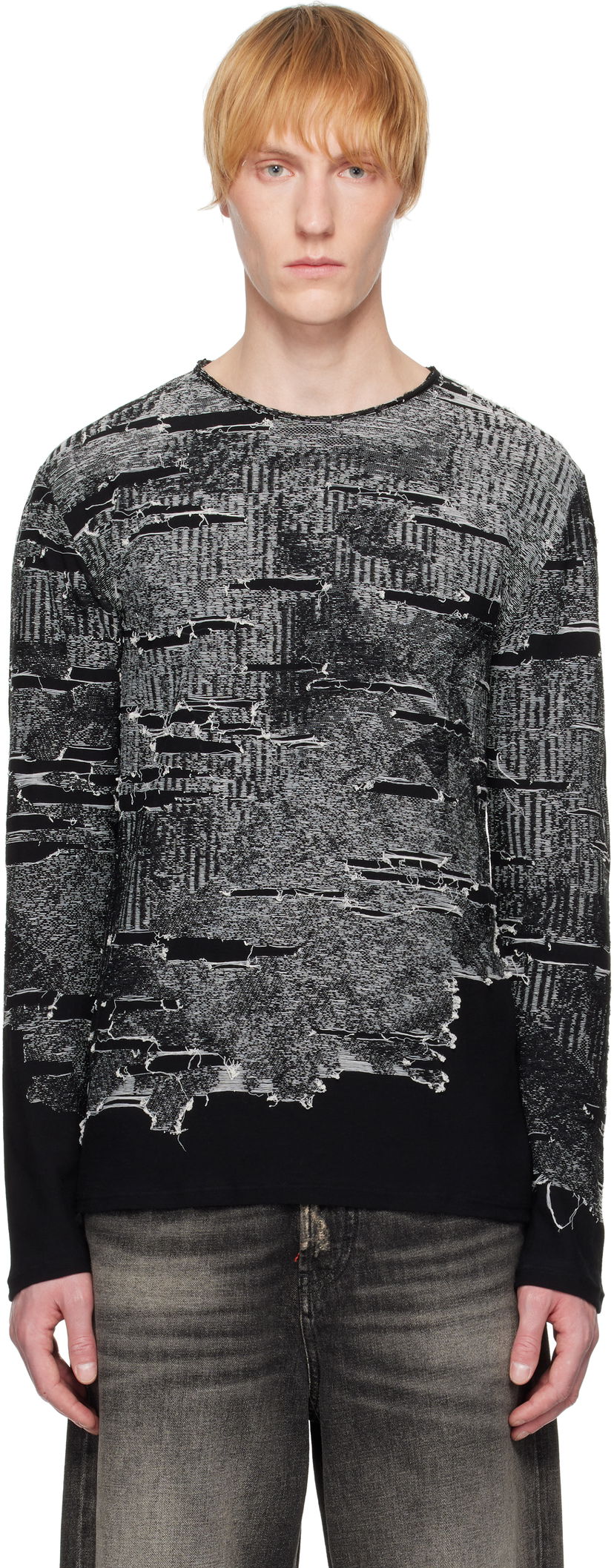 Sweater Diesel Diesel K-Cadmo Distressed Graphic Longsleeve Svart | A18119-0AFBV-900