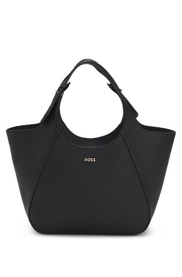 Tygpåse BOSS Grained-leather tote bag with logo lettering Svart | 50552118, 0